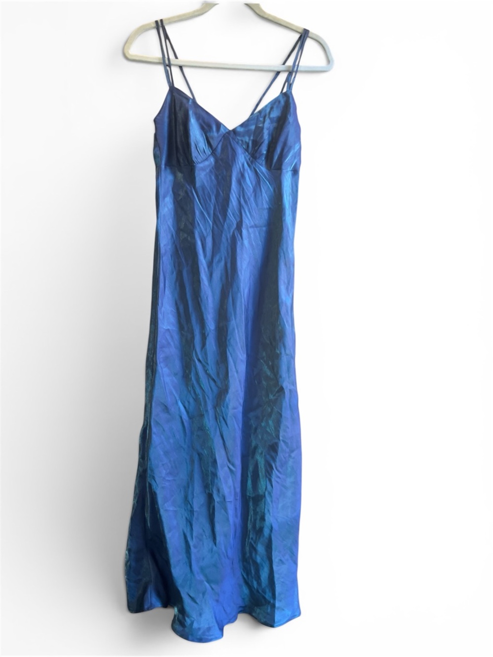 🌸Wild Fable Iridescent Dress XS Satin Slip Midi Blue Y2K 90s Spaghetti Strap NWT - Picture 9 of 12